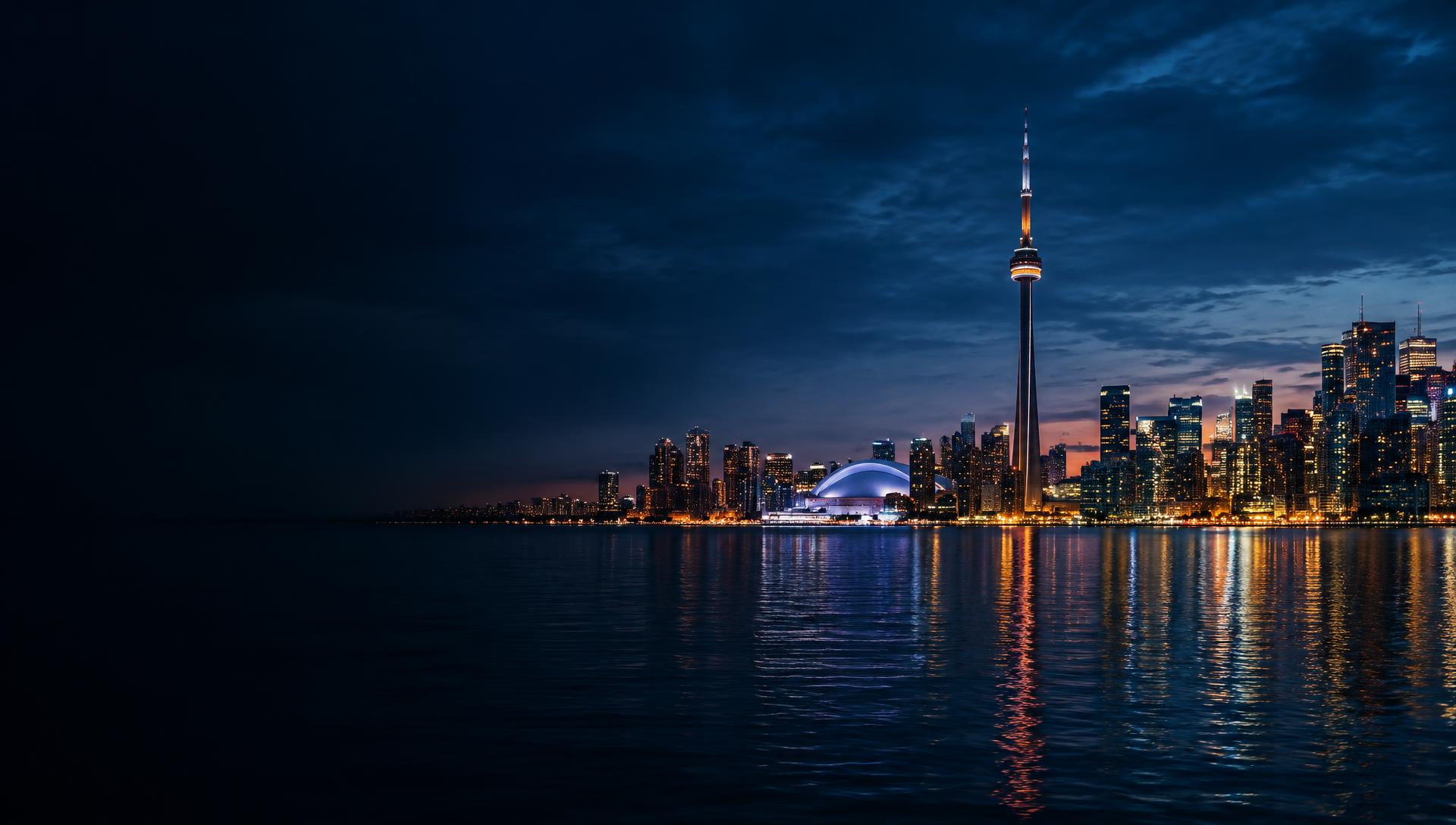 The CN Tower and Toronto skyline at dusk
