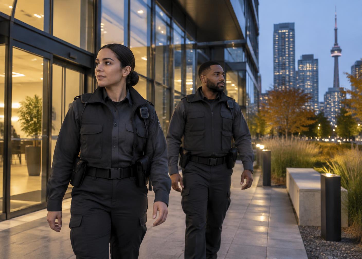 Security guards checking a commercial property in Toronto